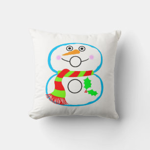 Snowman Red Green Scarf Christmas Holiday Home Cushion