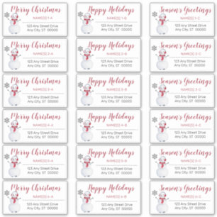 Snowman Red   Grey Christmas Address Labels