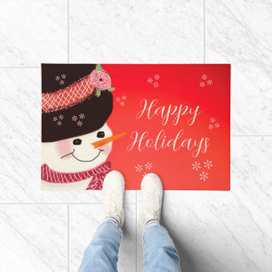 Snowman Red Holiday Design Doormat