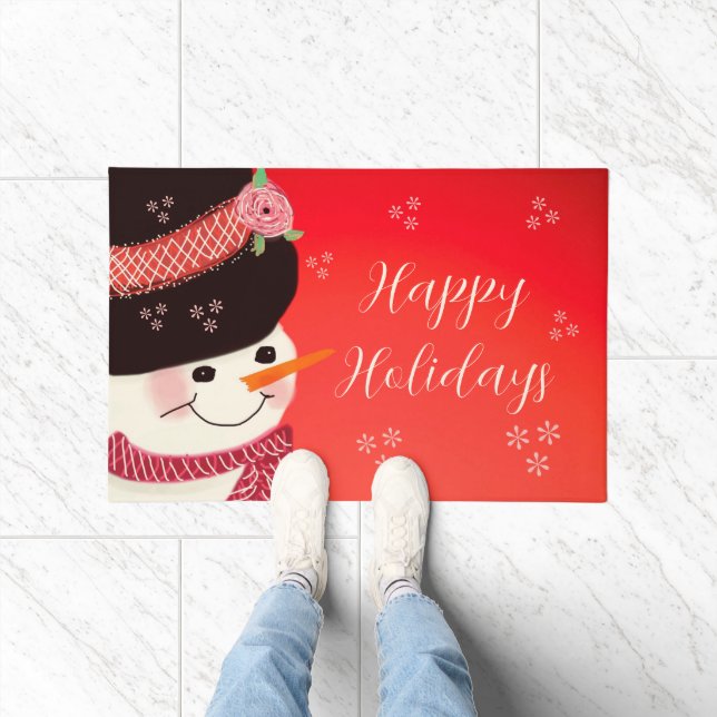 Snowman Red Holiday Design Doormat (Indoor)