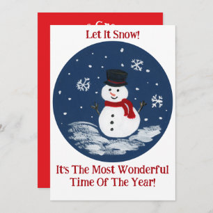 Snowman Red Wonderful Time Year YOUR PHOTO  Holiday Card