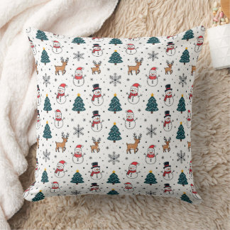 Snowman Reindeer Christmas Tree Pattern Cushion