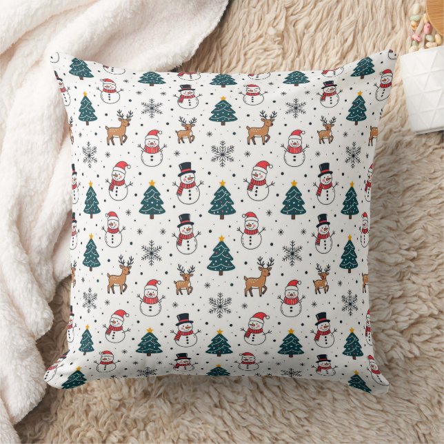 Snowman Reindeer Christmas Tree Pattern Cushion (Blanket)