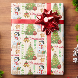 Snowman Repeating Name Cute Christmas Boy's Wrapping Paper