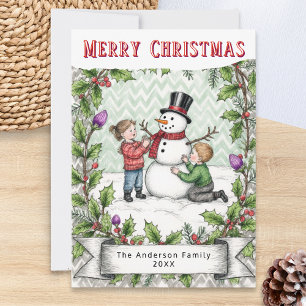 Snowman Retro Festive Winter Christmas Holiday Card