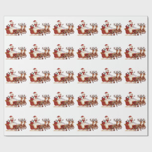 Snowman Riding a Christmas Sleigh Santa Hat Xmas Wrapping Paper