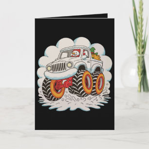 Snowman Riding Monster Truck Christmas Xmas Winter Card
