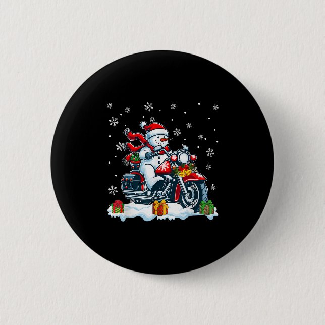Snowman Riding Motorcycle Christmas Biker Funny Te 6 Cm Round Badge (Front)