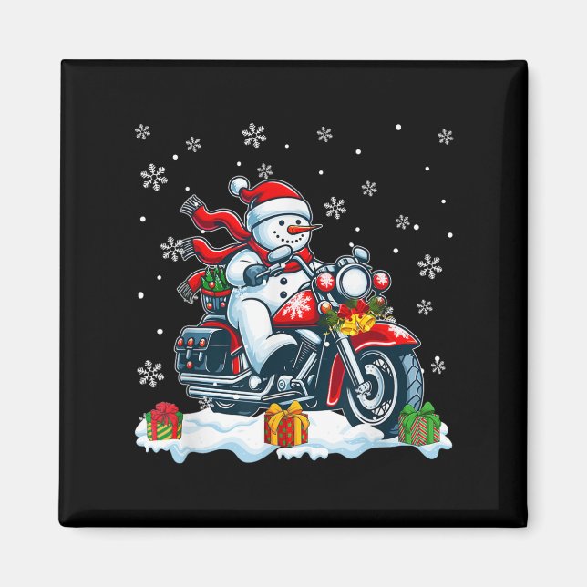 Snowman Riding Motorcycle Christmas Biker Funny Te Magnet (Front)
