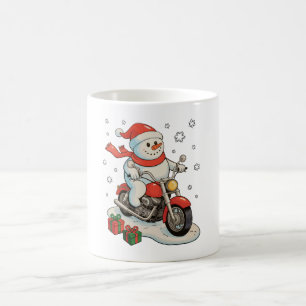 Snowman Riding Motorcycle Christmas Biker Xmas Coffee Mug