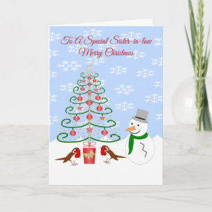 Snowman Robins Sister-in-Law Christmas Holiday Card