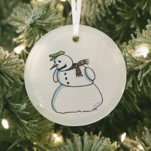 Snowman round glass ornament