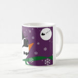 Snowman & Santa Christmas Mug<br><div class="desc">Snowman & Santa Christmas Mug - All dressed up standing in a snow shower looking up at the moon where Santa can be seen flying onward to complete his happy trip.Original artwork by LC. Copyright 2018</div>