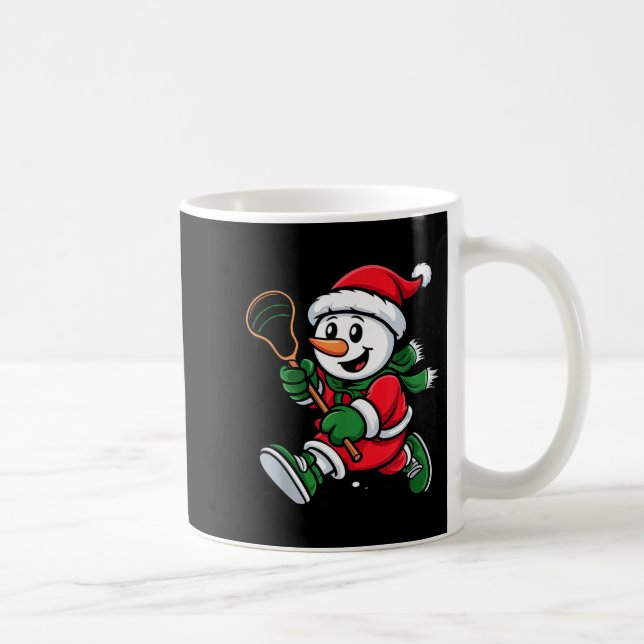Snowman Santa Hat Playing Lacrosse Christmas Playe Coffee Mug (Right)