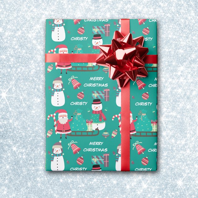 Snowman Santa Kids Personalised Christmas Wrapping Paper (Creator Uploaded)