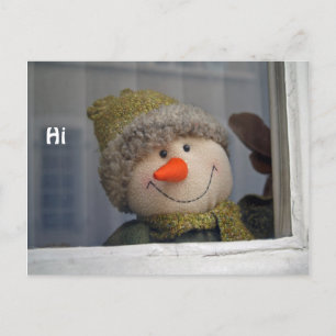 snowman says "hi" postcard