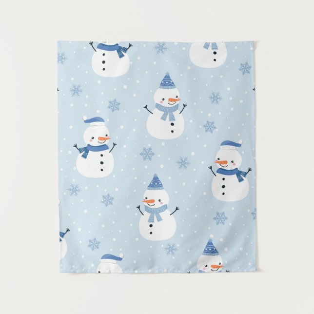 Snowman seamless pattern,winter background,winter  tapestry (Front)