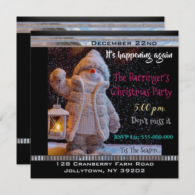 Snowman Searching for you on Christmas Night Invitation (Front/Back)