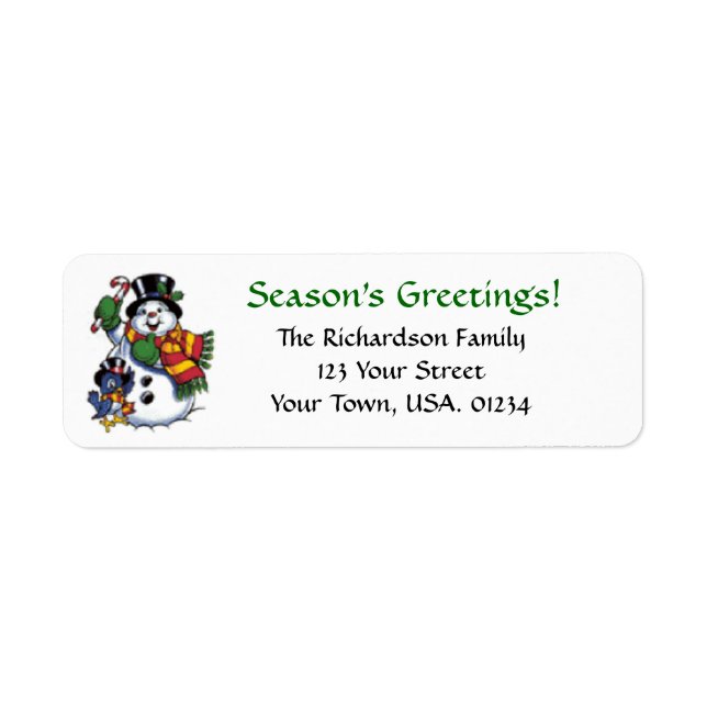 Snowman Seasons Greetings Return Address Labels (Front)