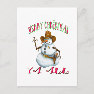 snowman sherriff MerryChrsts Ya all Holiday Postcard