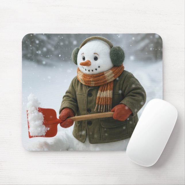 Snowman Shoveling Snow Mouse Pad (With Mouse)