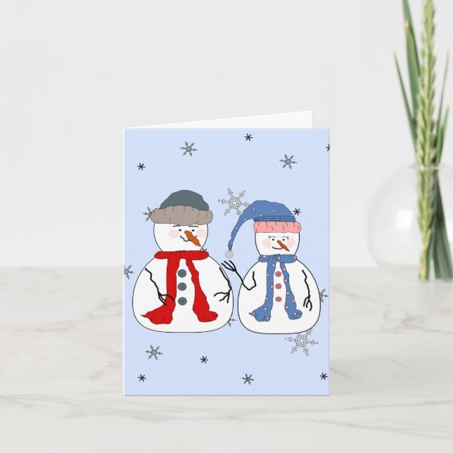 Snowman Siblings Snowmen Children Snow Whimsical Holiday Card (Front)