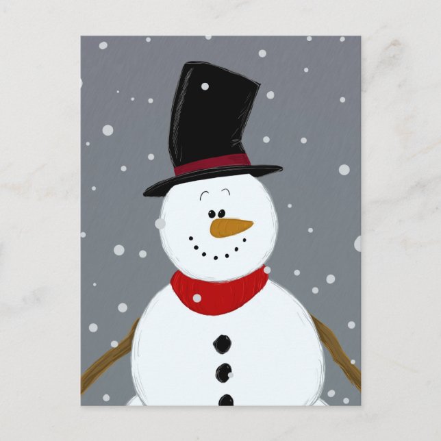 Snowman - Silver Holiday Postcard (Front)
