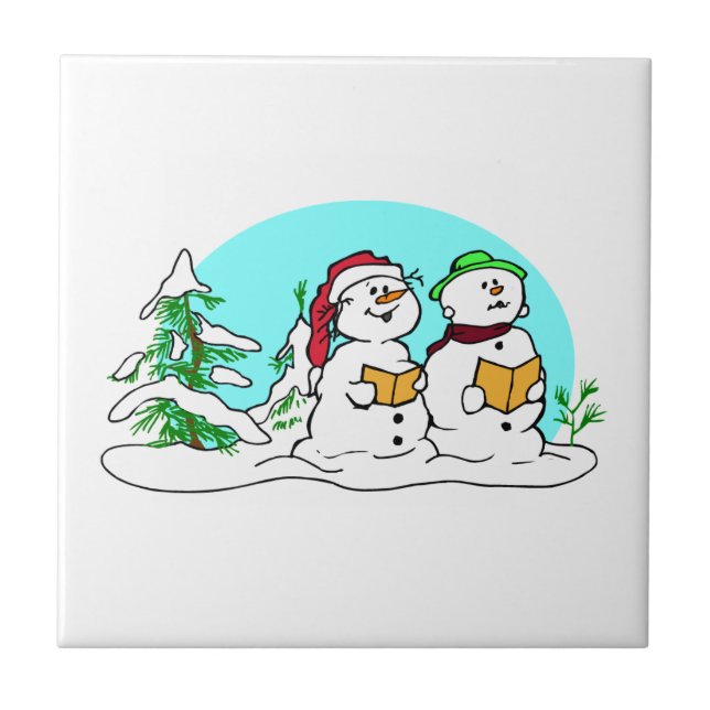 Snowman Singing Christmas Carols Tile (Front)