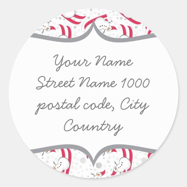 snowman ski on gray snowflakes address label (Front)