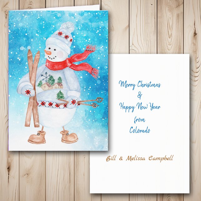 Snowman Skier Christmas Holiday Card (Creator Uploaded)
