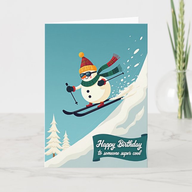 Snowman Skiing Birthday Card (Front)