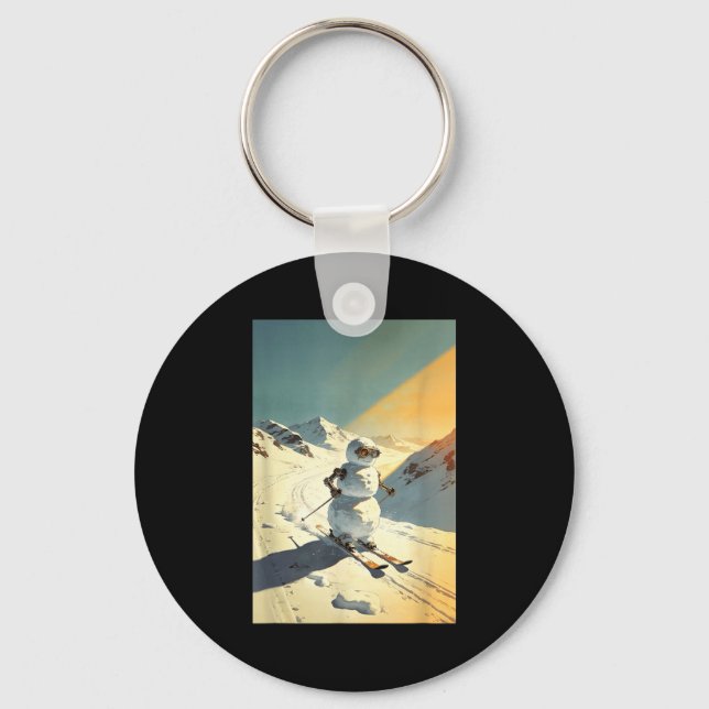 Snowman skiing  key ring (Front)