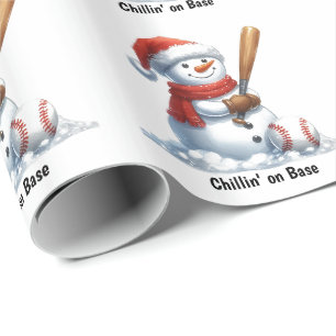 Snowman Slugger Chillin' on Base  Wrapping Paper