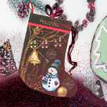 Snowman  small christmas stocking<br><div class="desc">Looking for a stocking that is sure to bring the holiday spirit into your home? Look no further than this Snowman Christmas Stocking! This stocking is perfect for anyone who loves Christmas, with its festive design and lush fabric. The stocking is adorned with a golden tree with hanging ornaments, snowflakes,...</div>