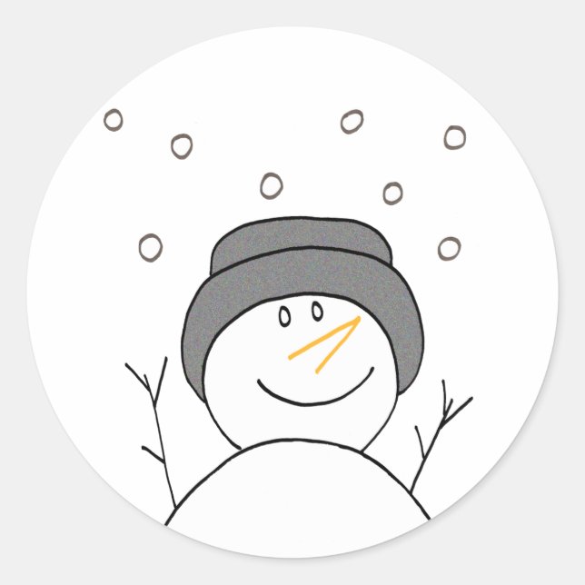 Snowman Smiling Classic Round Sticker (Front)