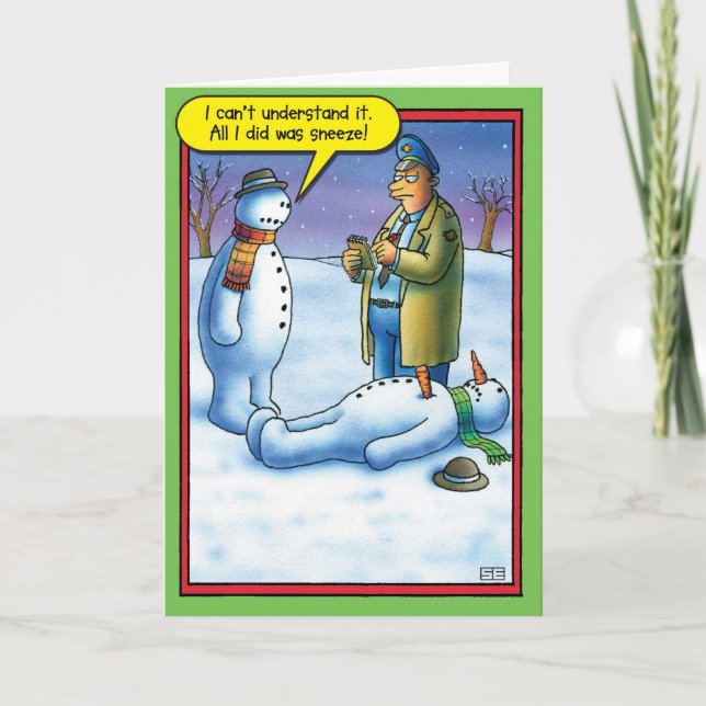 Snowman Sneeze Christmas Humour Greeting Card (Front)