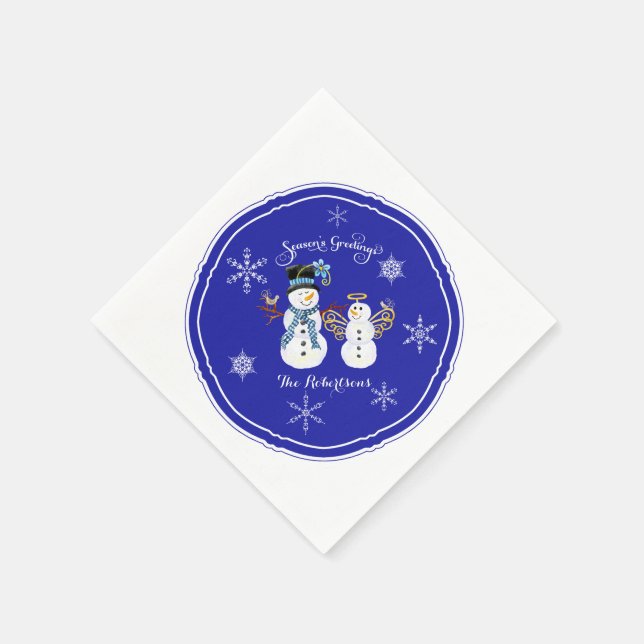 Snowman Snow Angel Snowflake Winter Holiday Party Napkin (Corner)