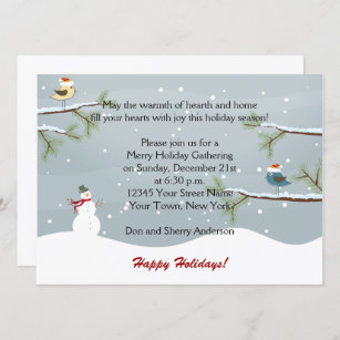 Snowman Snow Birds Holiday Party Invitations