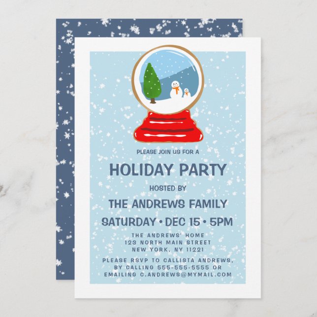Snowman Snow Globe Cookie Illustration Holiday Invitation (Front/Back)