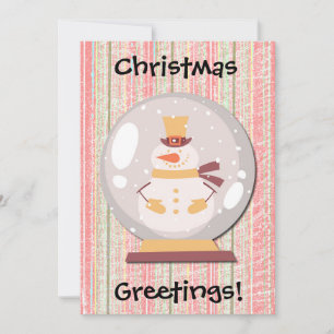 Snowman Snow Globe Retro Christmas Holiday Card