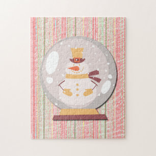 Snowman Snow Globe Retro Puzzle Art