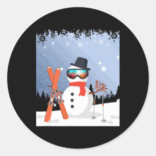 Snowman Snow Ski Holidays Skiing Winter Sport Classic Round Sticker
