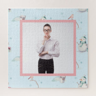 Snowman Snowball Framed Your Photo Jigsaw Puzzle