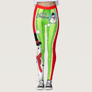 Snowman / Snowflake / Christmas / Green & Red Leggings