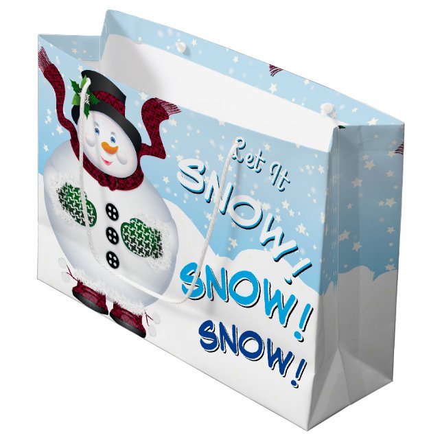 Snowman Snowflake Christmas Holiday Large Gift Bag (Front Angled)