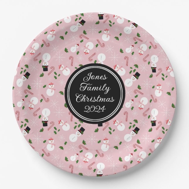 Snowman Snowflake Christmas Holiday Personalised  Paper Plate (Front)