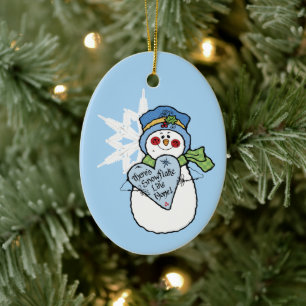 Snowman Snowflake Family Home Blue Christmas Ceramic Ornament
