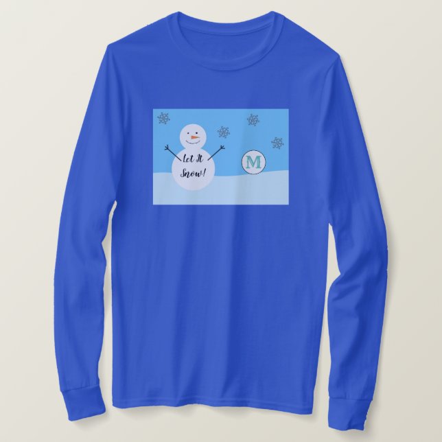 Snowman Snowflake Festive Winter Custom Monogram T-Shirt (Design Front)