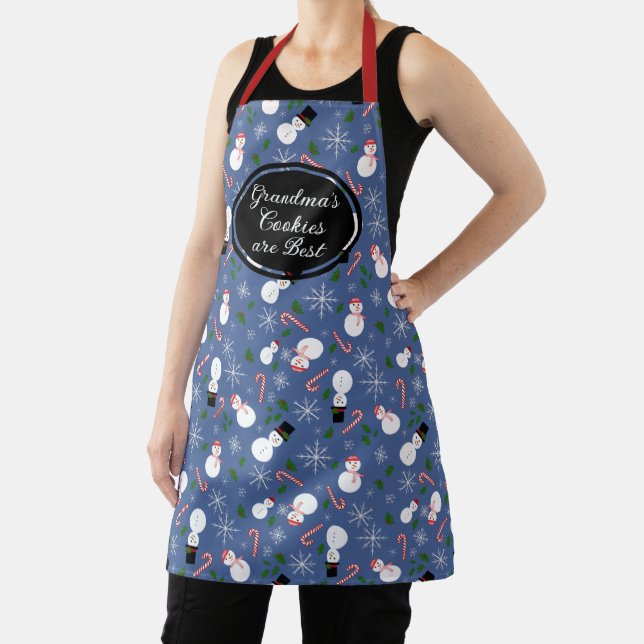 Snowman Snowflake Grandma's Cookies Xmas Apron (Insitu)