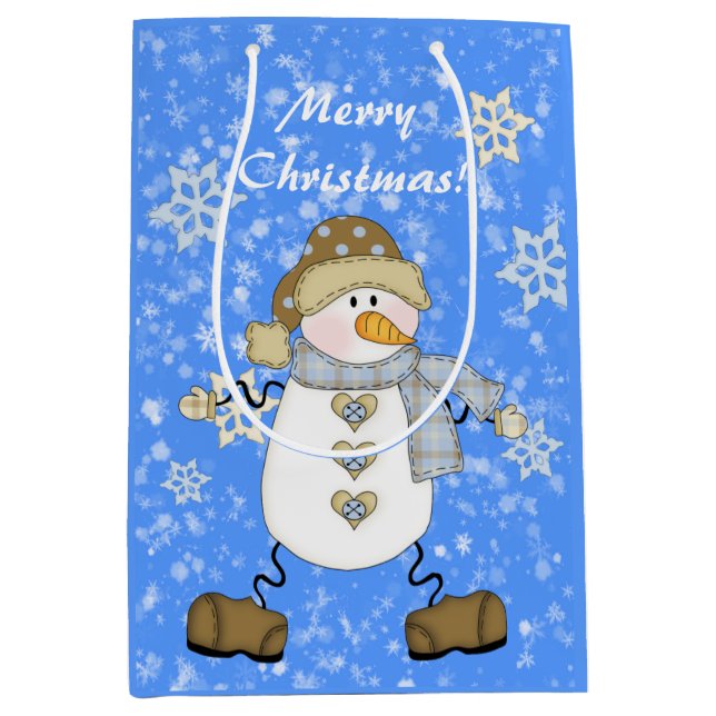 Snowman Snowflake Personalised Christmas Medium Gift Bag (Front)